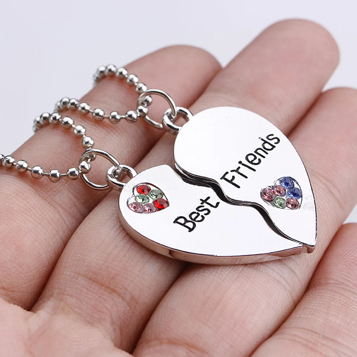 Women’s opal necklaces-Fashion All-match Hot-selling Best Friends Diamond Stitching Letter Love-shaped Alloy Necklace