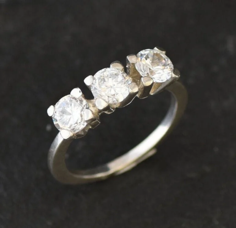 Trilogy Diamond Ring - Three Stone Ring - Sparkly Vintage Ring