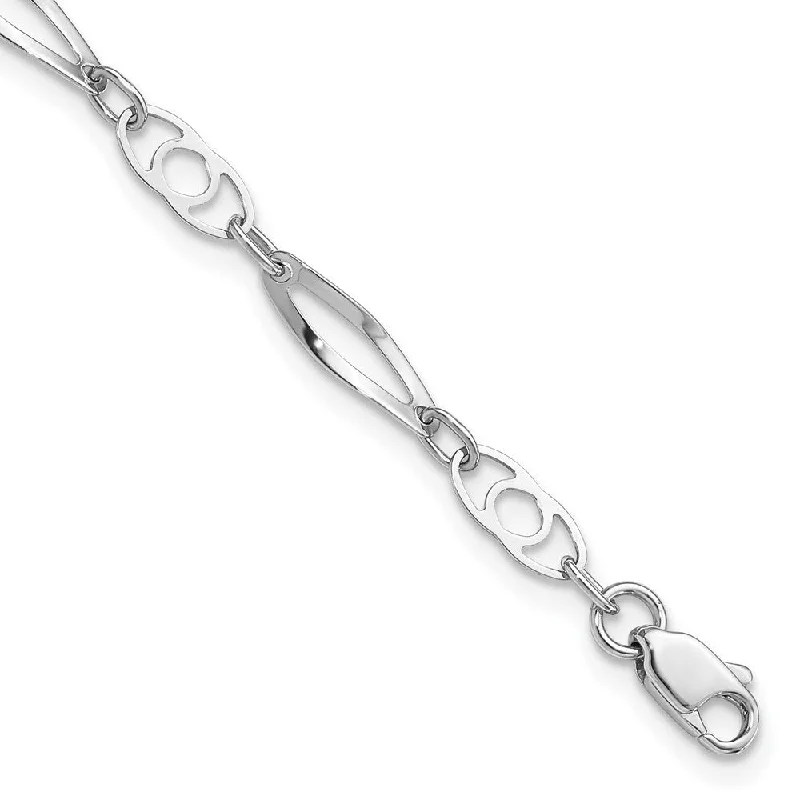 Women’s charm bracelets-14k White Gold 4mm Fancy Link Bracelet, 7"