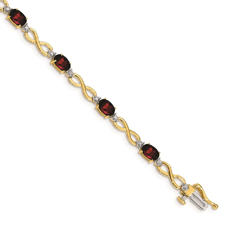 Women’s diamond tennis bracelets-14k Garnet and Diamond Infinity Bracelet-WBC-BM4494-GA-003-YA