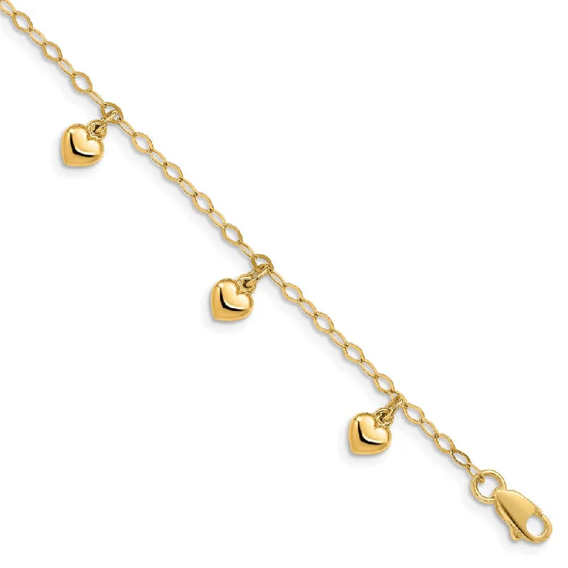 Women’s gold tennis bracelets-14K Child's Puffed Heart Charm Bracelet-WBC-BID83-6