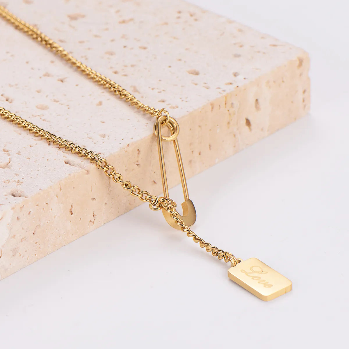 Women’s vintage necklaces-Stainless Steel Elegant Letter Rectangle Plating Pendant Necklace