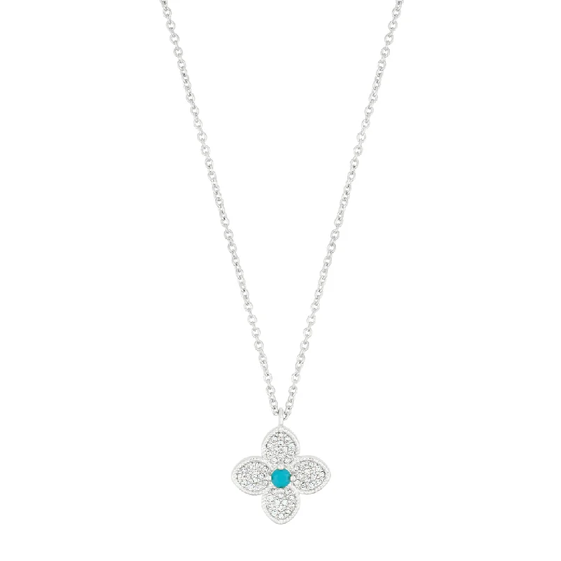 Women’s large pendant necklaces-Turquoise Flower Necklace