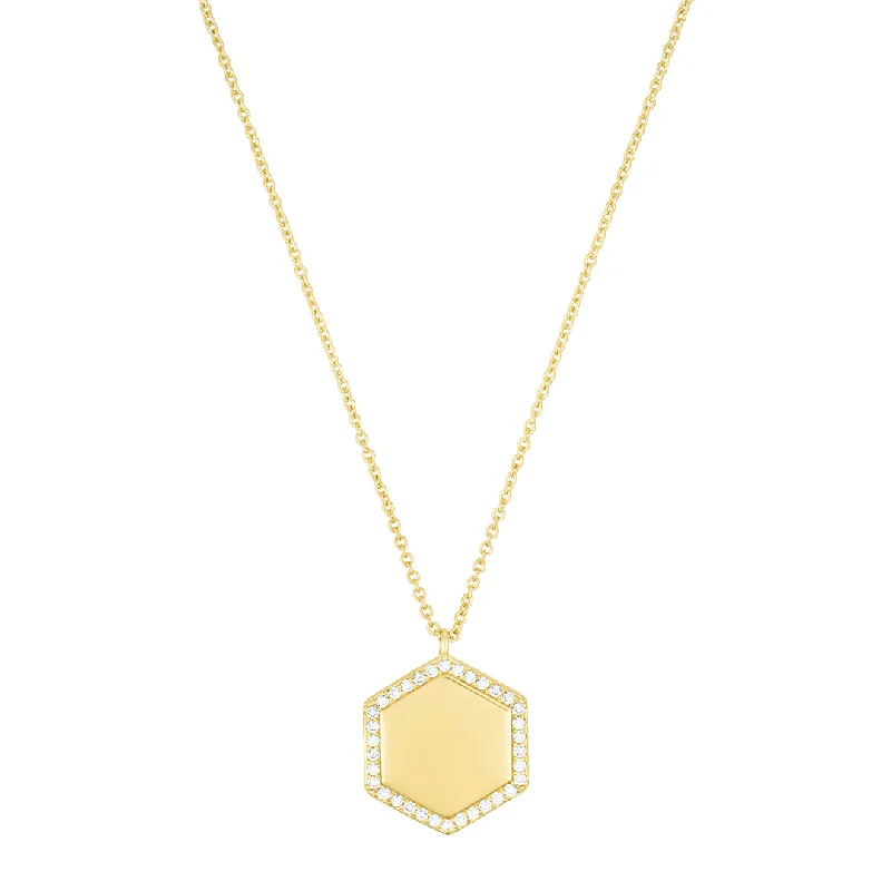 Women’s choker style necklaces-14k Gold Plated Pave Hexagon Pendant Necklace