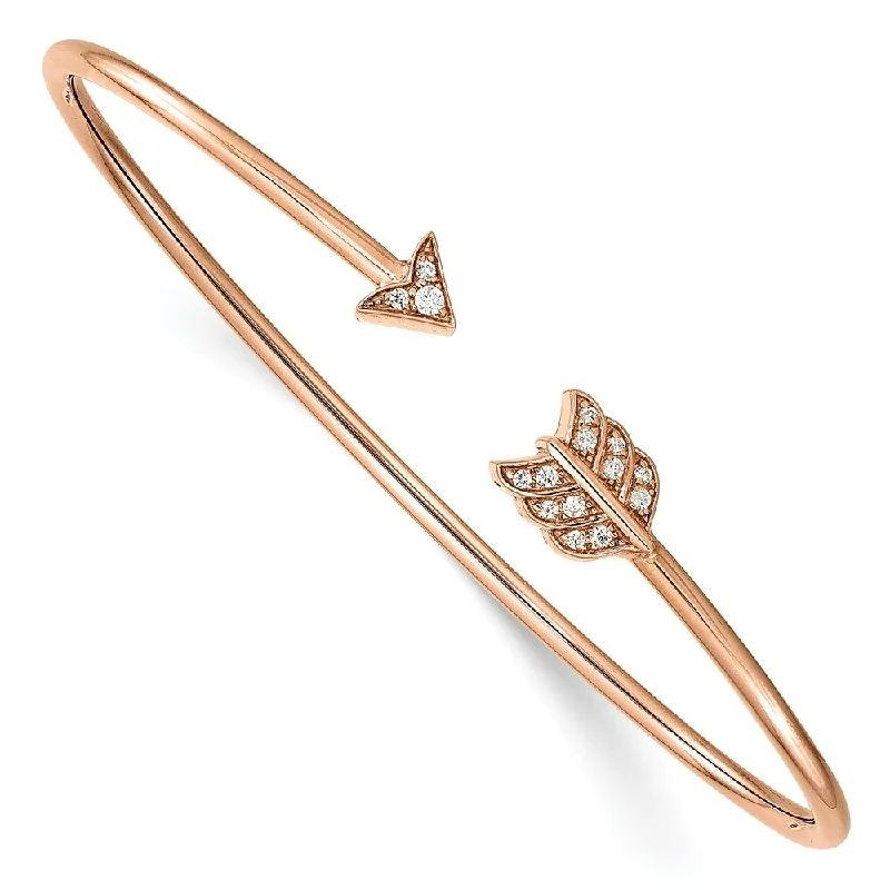 Women’s beaded bracelets-14k Rose Gold Diamond Arrow Cuff Bangle Bracelet, 7" (W-2mm)