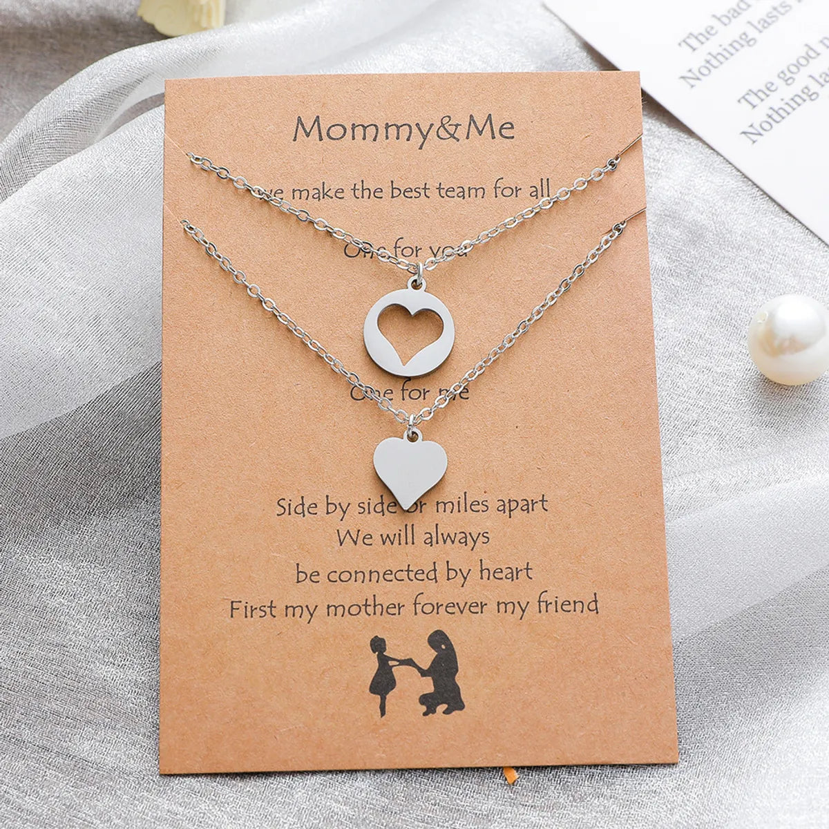 Women’s elegant gold necklaces-New Stainless Steel Heart-shaped Mother-daughter Parent-child Sweater Chain 2-piece Set