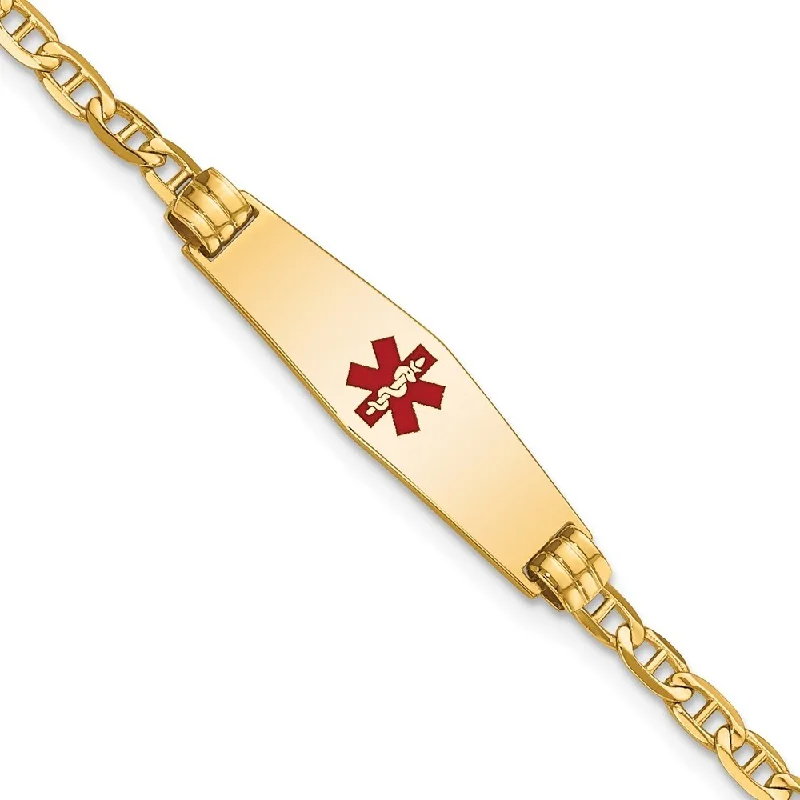 Women’s silver bangles with charms-14k Yellow Gold 8.5mm Medical Soft Diamond Shape Red Enamel Anchor Link Child ID Bracelet, 6"