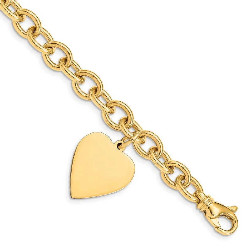 Women’s modern bangles-14k Link W/ Heart Charm Bracelet-WBC-LK314-7.5