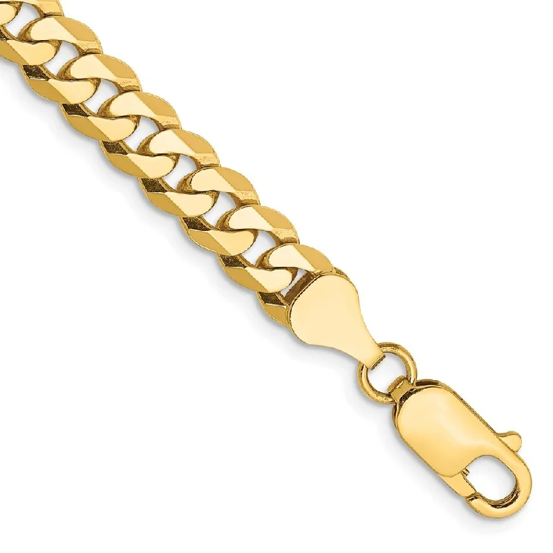 Women’s fashion bangles-14k Yellow Gold 6.25mm Flat Beveled Curb Chain Bracelet, 7"