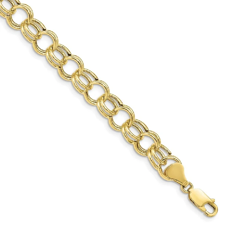 Women’s minimalist bracelets-10k Yellow Gold Hollow Double Link Charm Bracelet, 7" (W-8.5mm)