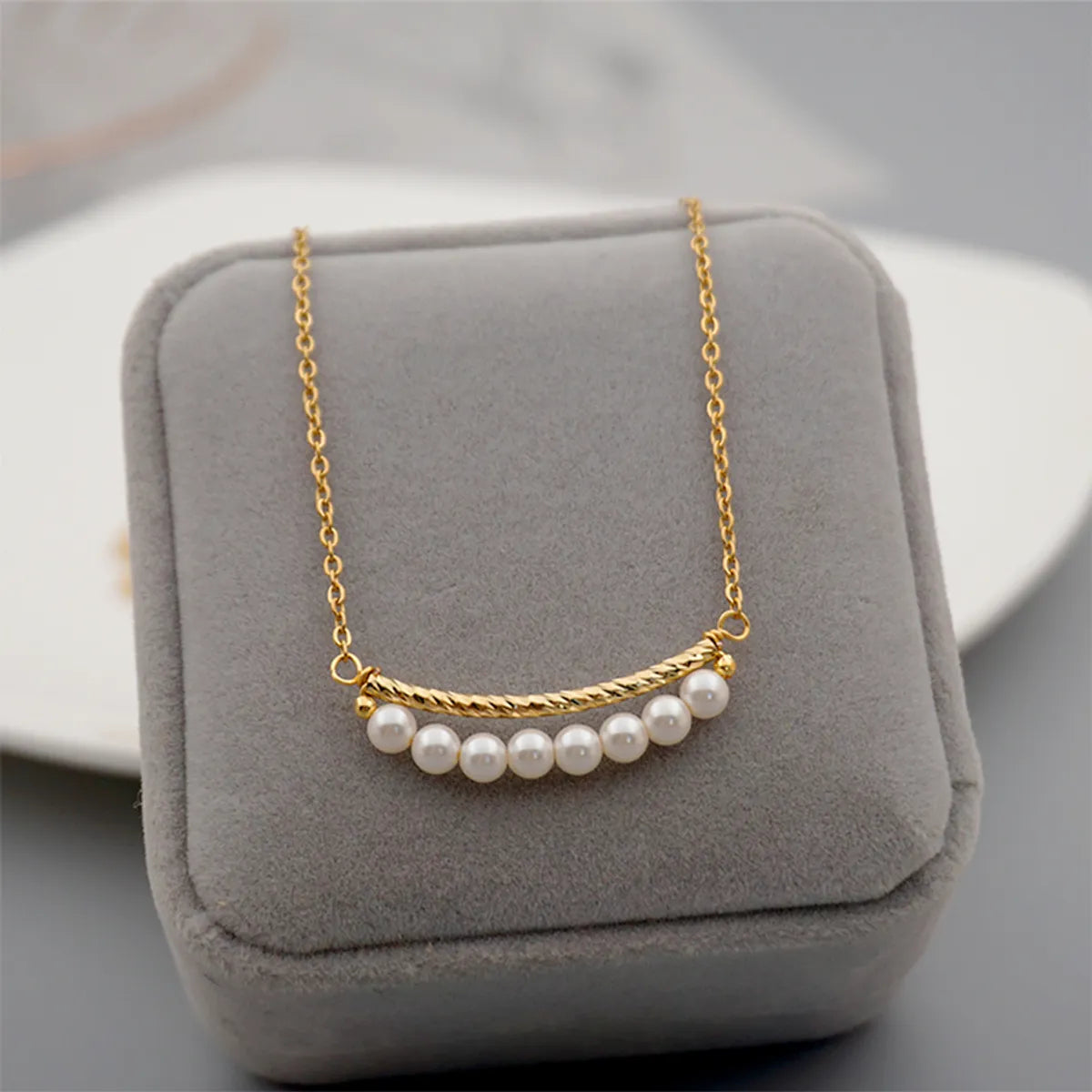 Women’s diamond chain necklaces-Titanium Steel Gold Plated Simple Style Geometric Inlay Artificial Pearls Necklace