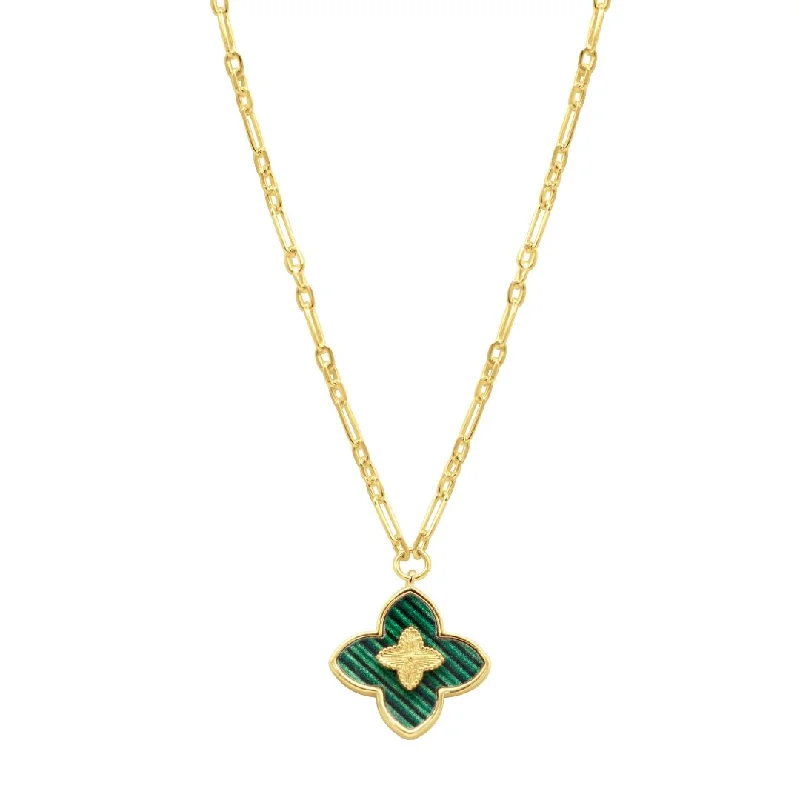 Women’s layered chain necklaces-14k Gold Plated Green Inlay Clover Necklace