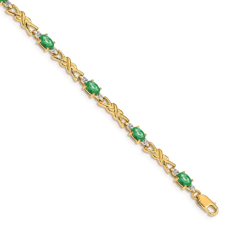 Women’s diamond-encrusted bracelets-14k Diamond and Oval Emerald Bracelet-WBC-BM4478-EM-001-YA