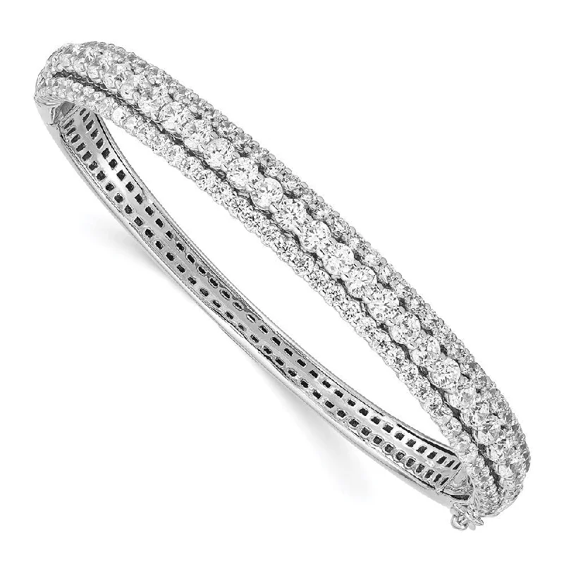 Women’s pearl bracelets-925 Sterling Silver Cubic Zirconia Hinged Bangle Bracelet