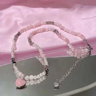 Beaded Silver Heart Necklace