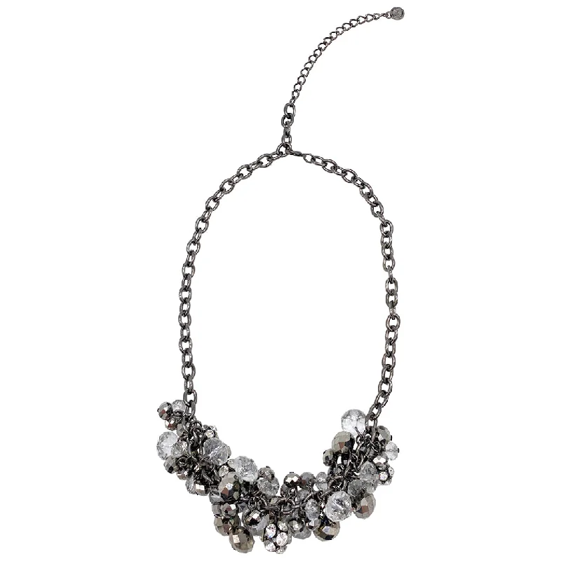 Women’s custom nameplate necklaces-Oxidized Cluster Crystal Statement Necklace