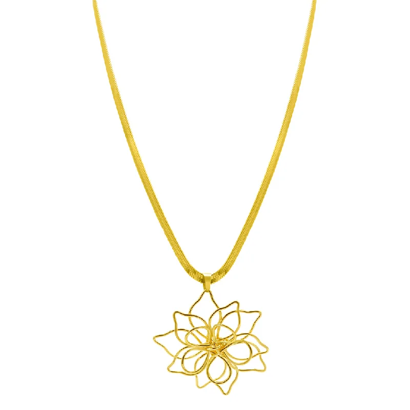 Women’s diamond necklaces-14k Gold Plated Herringbone Wire Flower Necklace