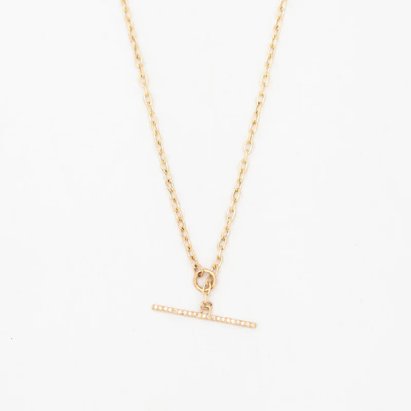 Women’s dainty necklaces-Small Square Oval Link Necklace with Pavé Toggle