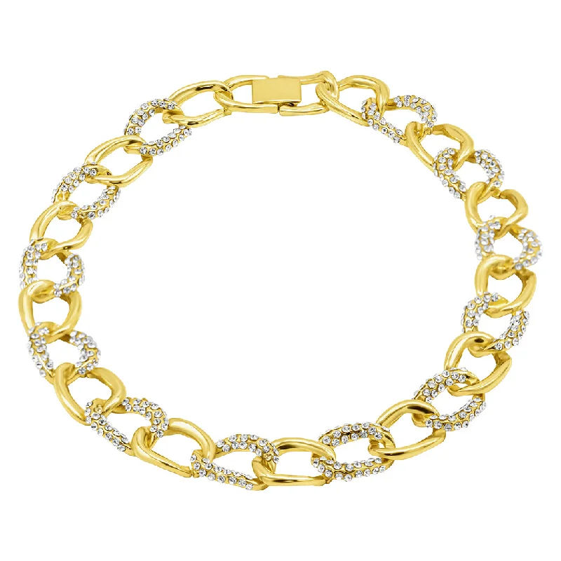 Women’s designer necklaces-Gold Plated Chunky Crystal Link Chain Necklace