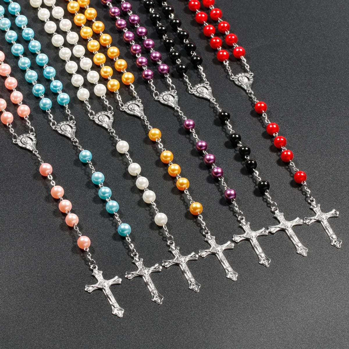 Women’s teardrop necklaces-Retro Cross Imitation Pearl Alloy Women's Pendant Necklace Long Necklace