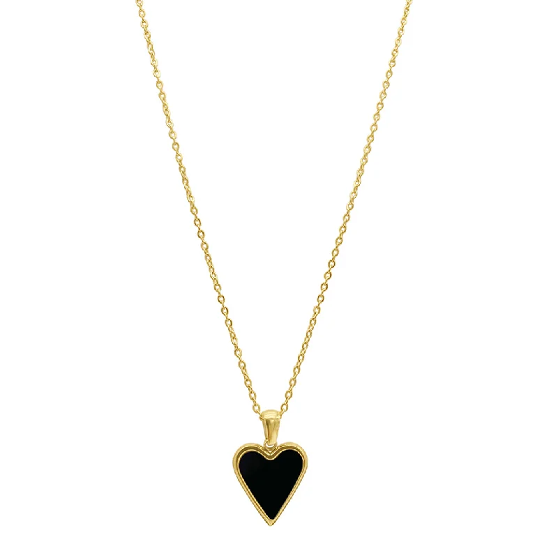 Women’s rose gold pendant necklaces-Tarnish Resistant 14k Gold Plated Black Heart Necklace