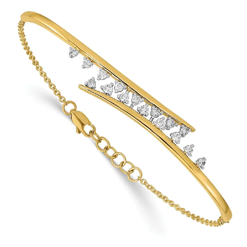 Women’s charm bangles-14k Polished Diamond Rows Center Bar 7in w/.5 ext Bracelet-WBC-BM6875-050-YA