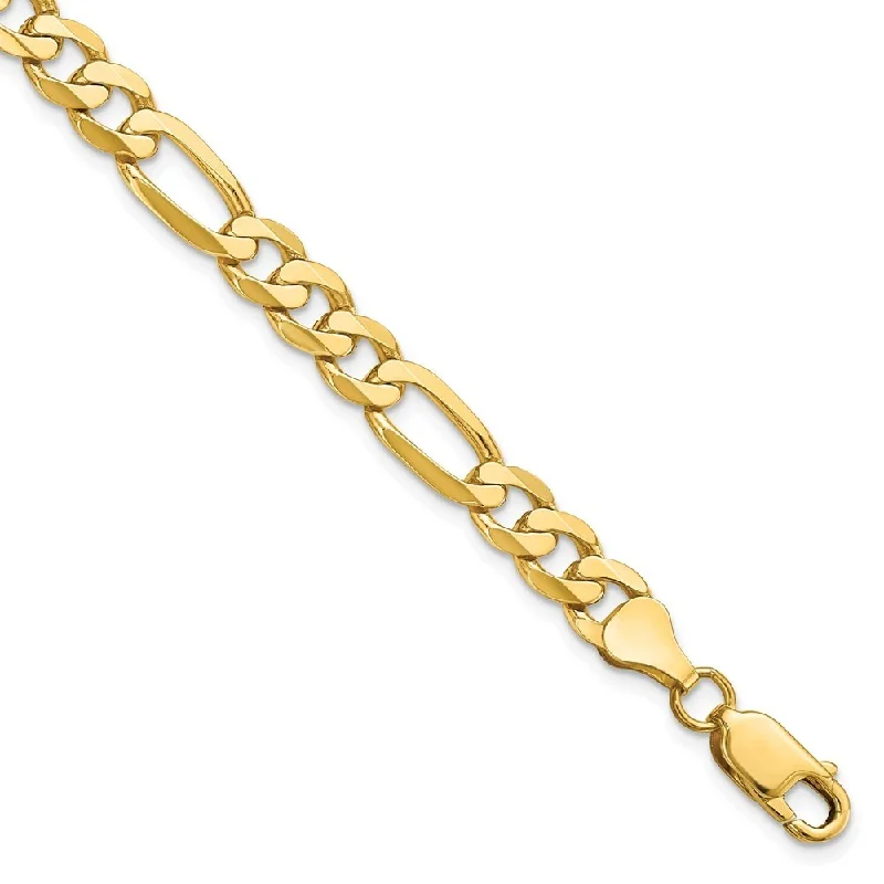 Women’s minimalistic bangles-14k Yellow Gold 7mm Flat Figaro Chain Bracelet, 8"