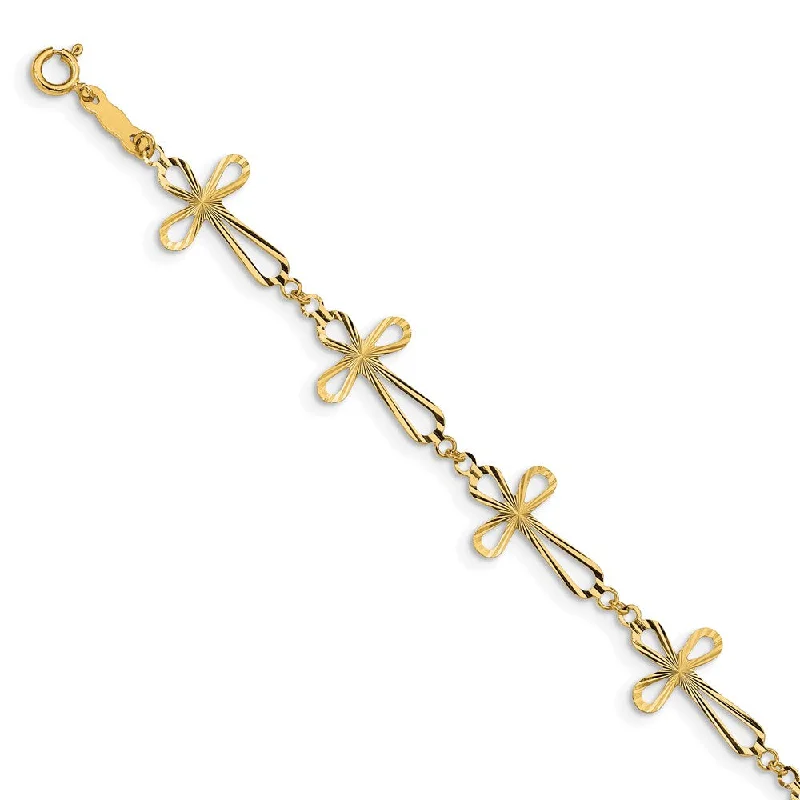 Women’s elegant bracelets-14K Diamond Cut Open Cross Bracelet-WBC-FB1457-7.5