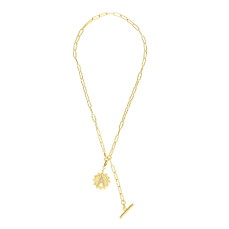 Women’s adjustable necklaces-14k Gold Plated Adjustable Paperclip Lariat with Crystal Initial Medallion