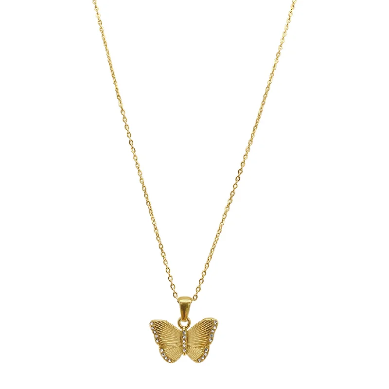 Women’s simple diamond necklaces-Tarnish Resistant 14k Gold Plated Butterfly Pendant Necklace