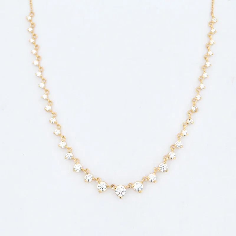 Women’s bridal diamond necklaces-Linked Graduated Prong Tennis Necklace