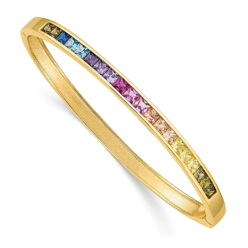 Women’s engraved silver bracelets-925 Sterling Silver 14k Flash-plated Channel-Set Colorful Cubic Zirconia Bangle Bracelet