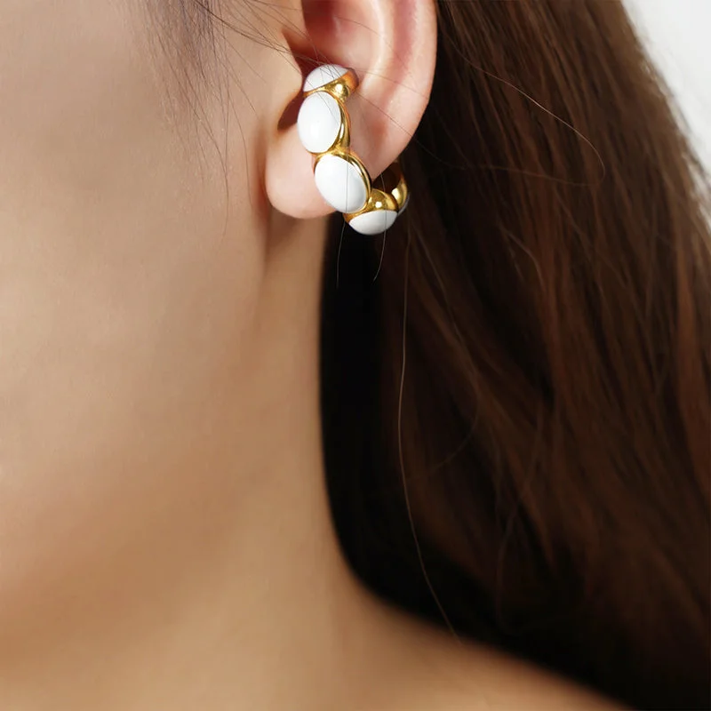 White Glaze Gold Earrings/1 Pair