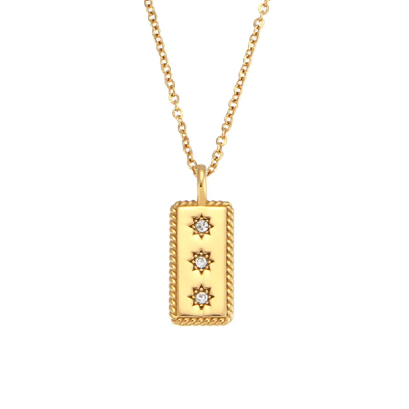 Three Stars Square Plate Pendant Necklace