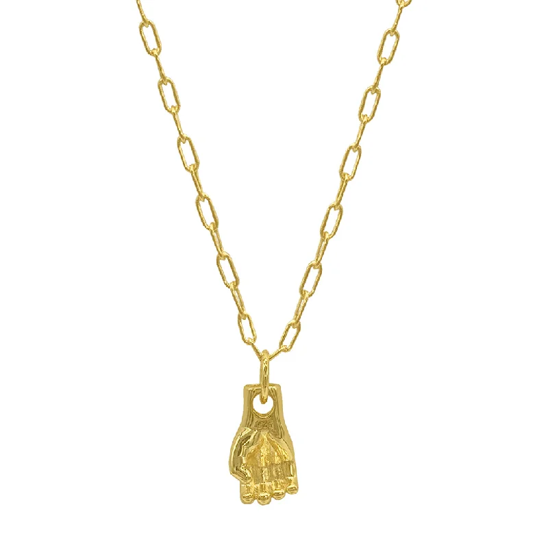 Women’s diamond pendant necklaces-14k Gold Plated Mighty Hand Pendant Necklace