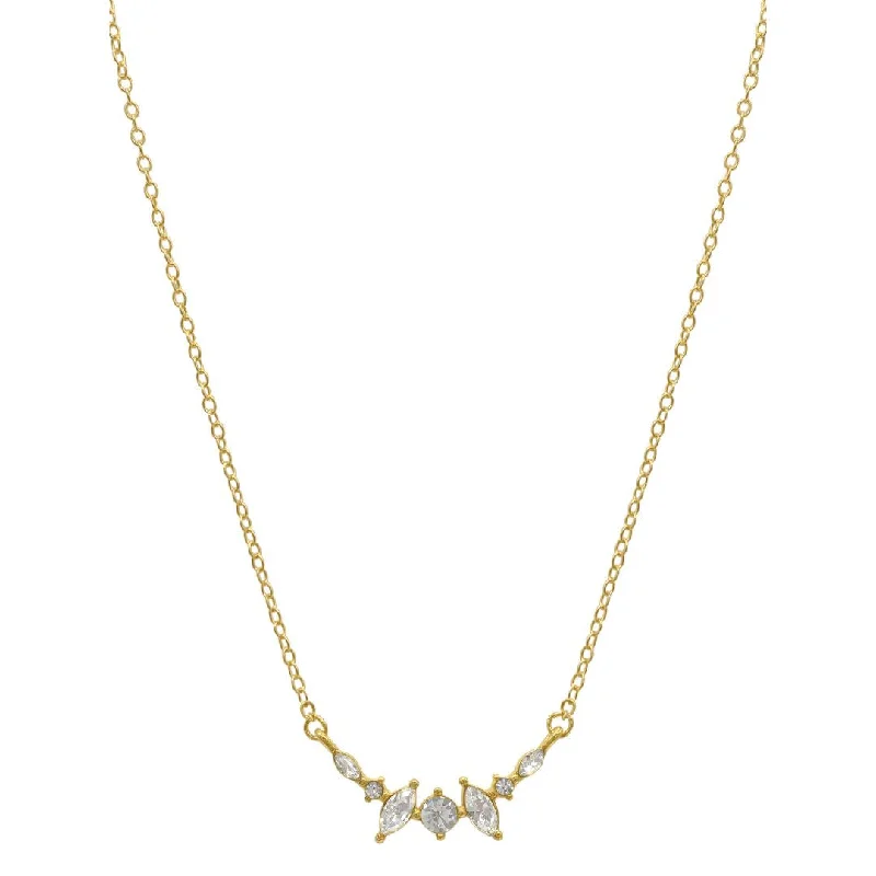 Women’s luxury gold necklaces-14k Gold Plated Crystal Curved Pendant Necklace