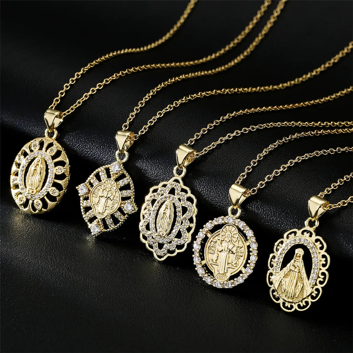 Women’s adjustable necklaces-New Real Gold Electroplating Religious Series Pendant Copper Micro-inlaid Zircon Necklace