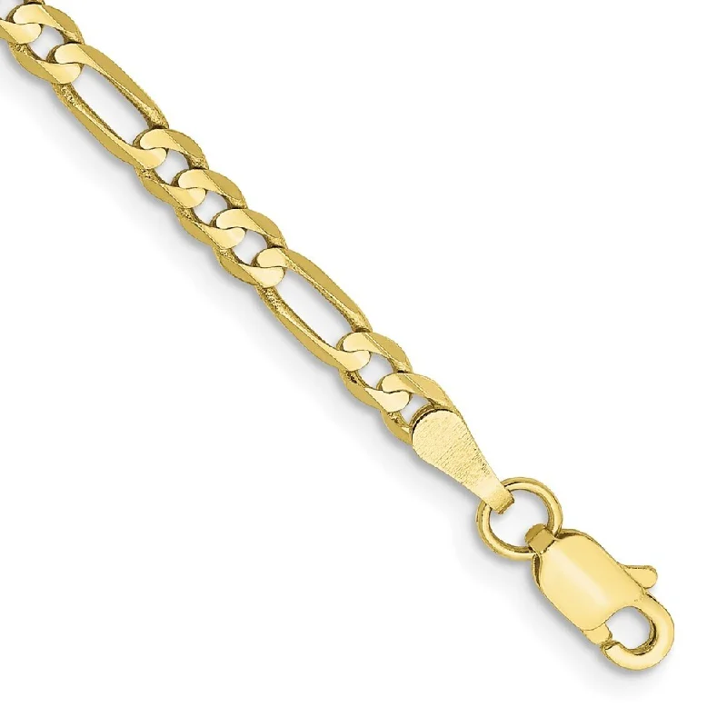 Women’s bangles-10k Yellow Gold 3mm Concave Figaro Chain Bracelet, 7"