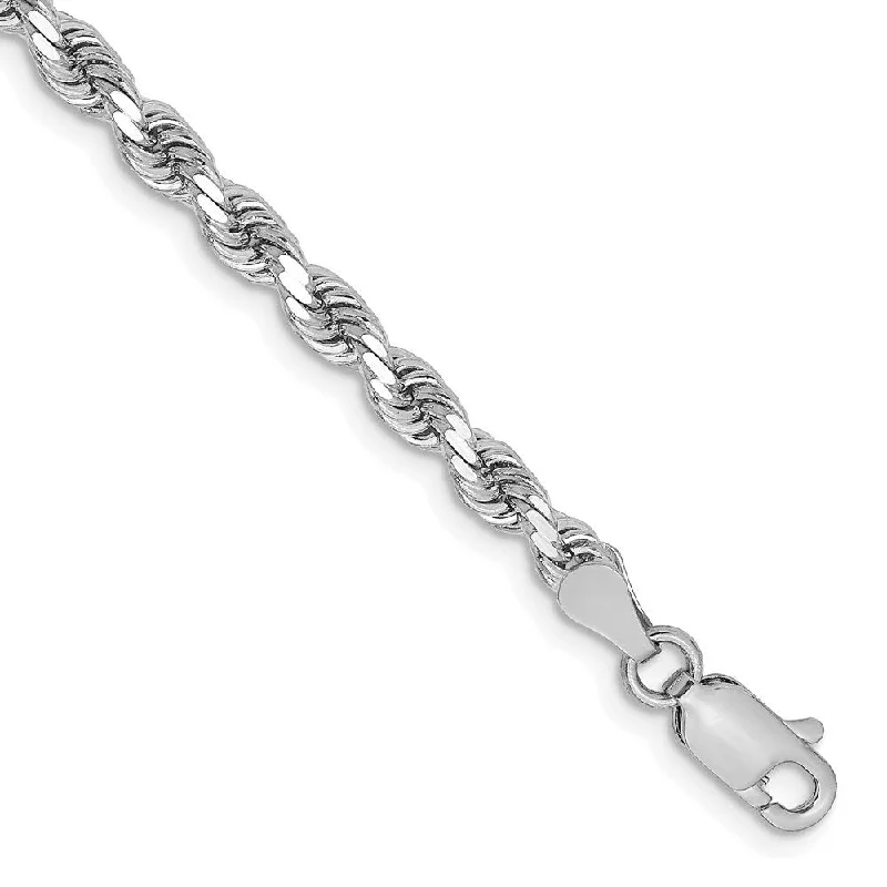 Women’s friendship bracelets-14k White Gold 3.25mm Diamond-Cut Rope with Lobster Clasp Chain Bracelet, 7"