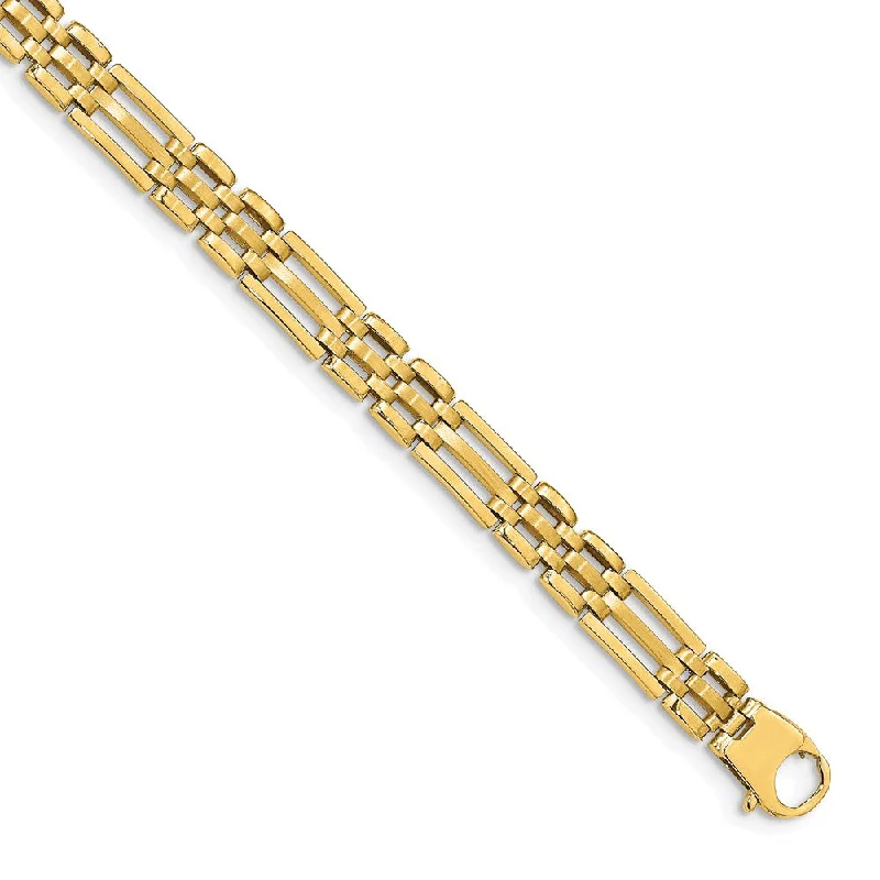 Women’s stretch bracelets-14k Satin and Polished Men's Link Bracelet-WBC-GB264-8.5