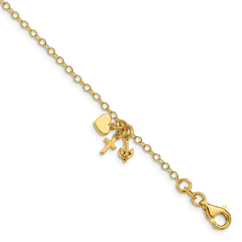 Women’s tennis bracelets-14K Polished Heart Anchor Cross Dangle Bracelet-WBC-FB1522-7