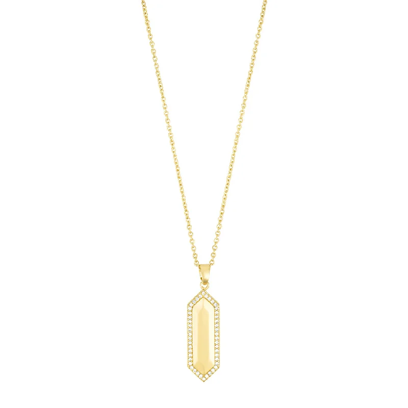 Women’s bridal diamond necklaces-14k Gold Plated Elongated Pave Hexagon Necklace