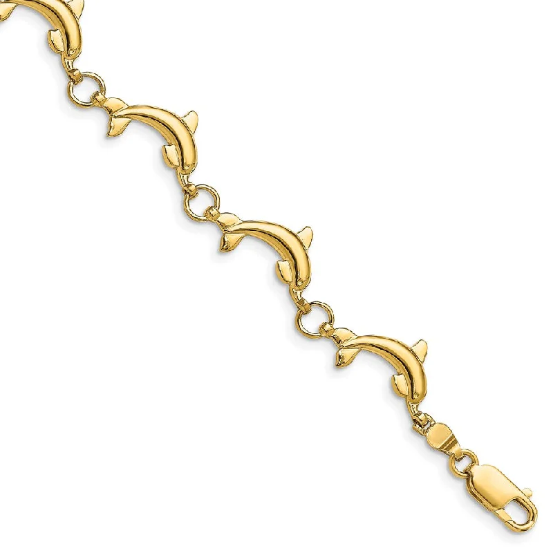 Women’s stacked charm bracelets-14k Polished Dolphin Bracelet-WBC-FB1784-7.5