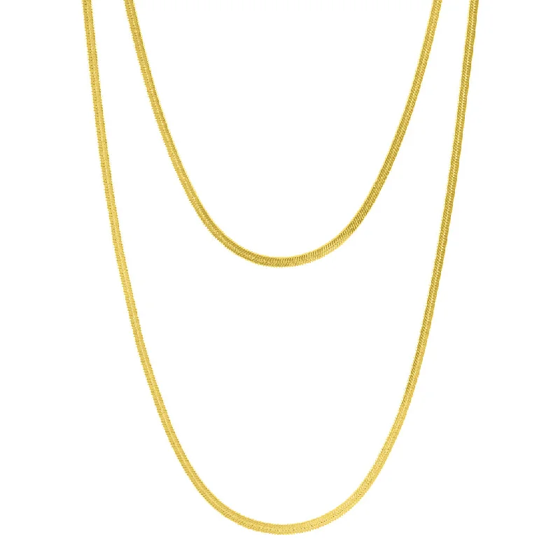 Women’s pendant necklaces-Tarnish Resistant 14k Gold Plated Double Herringbone Chain Necklace