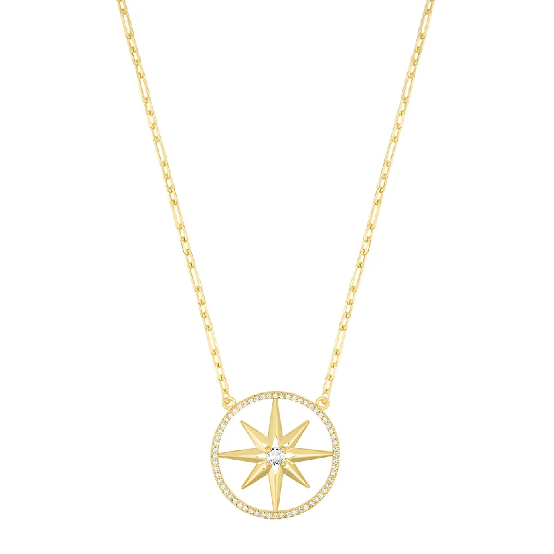 Women’s emerald-cut necklaces-14k Gold Plated Pave Starburst Necklace