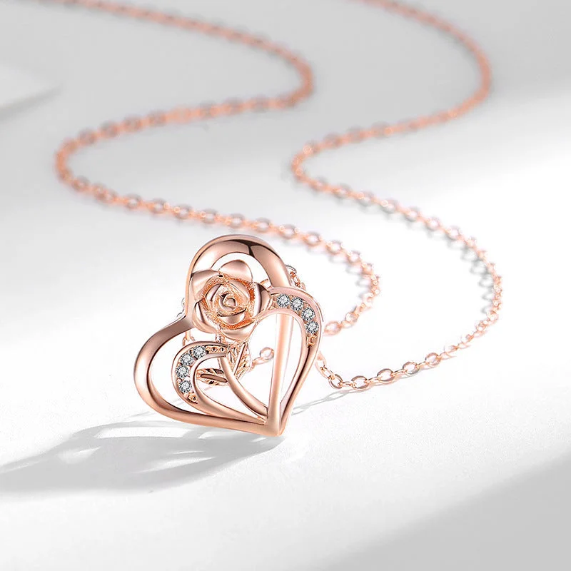 Heart Rose Necklace Rose Gold