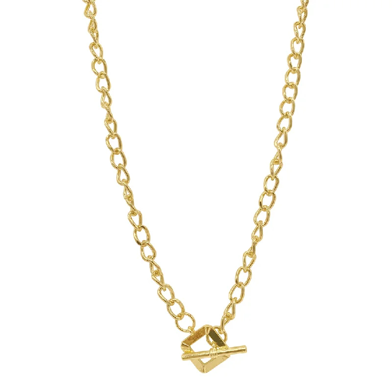 Women’s layered necklaces-Tarnish Resistant 14k Gold Plated Open Curb Chain Square Toggle Necklace