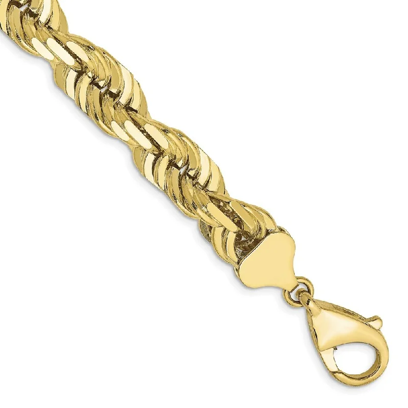 Women’s wedding bracelets-10k Yellow Gold 10mm Diamond-cut Rope Chain Bracelet, 9"