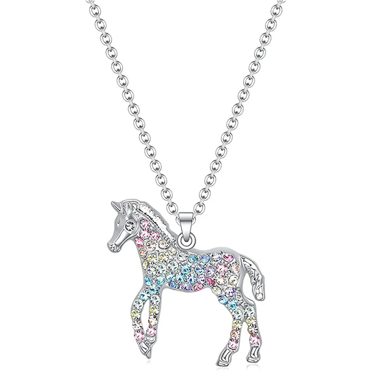 Women’s gemstone pendant necklaces-1 Piece Simple Style Horse Alloy Inlay Rhinestones Women's Pendant Necklace