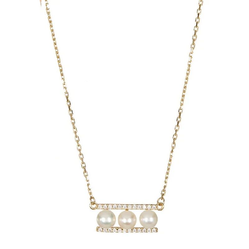 Women’s multi-layer necklaces-14k Gold Plated Pearl Bar Pendant Necklace